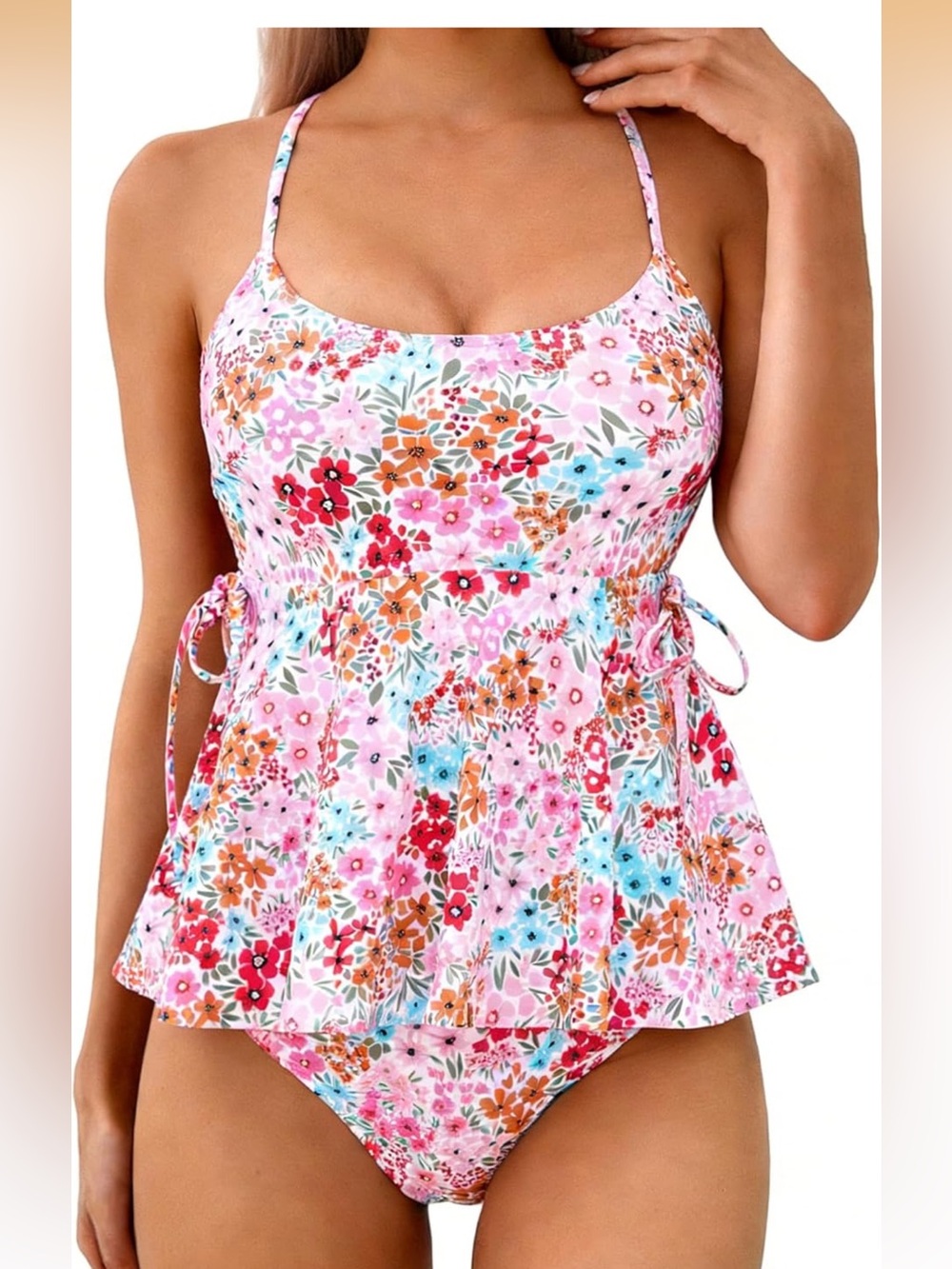 Jolefille Floral Pink Ruffle Tankini Set nwot